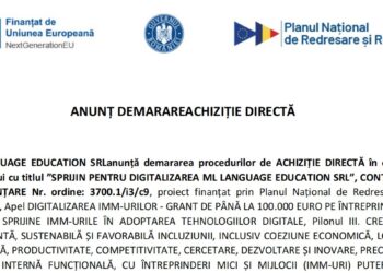 ML LANGUAGE EDUCATION SRL lansează achiziția directă pentru servicii digitale în cadrul proiectului de digitalizare finanțat prin PNRR