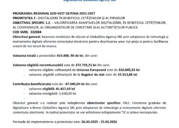 GlOBALDEV AGENCY SRL anunță finalizarea implementării proiectului cu titlul DIGITALIZAREA GLOBALDEV AGENCY SRL