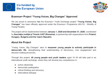 Aprobare proiect Erasmus+ Project “Young Voices, Big Changes”