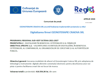 OZONOTERAPIE CRAIOVA SRL anuntă finalizarea implementării proiectului cu titlul Digitalizarea firmei OZONOTERAPIE CRAIOVA SRL