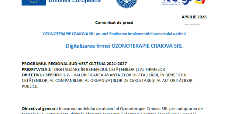OZONOTERAPIE CRAIOVA SRL anuntă finalizarea implementării proiectului cu titlul Digitalizarea firmei OZONOTERAPIE CRAIOVA SRL